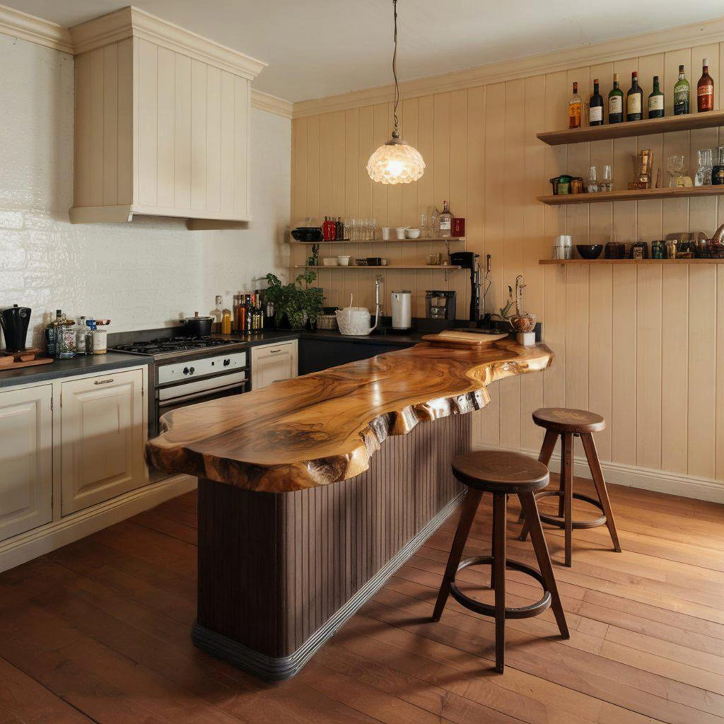Rustic Live Edge Kitchen Island Countertop For Home Cooking And Social Dining