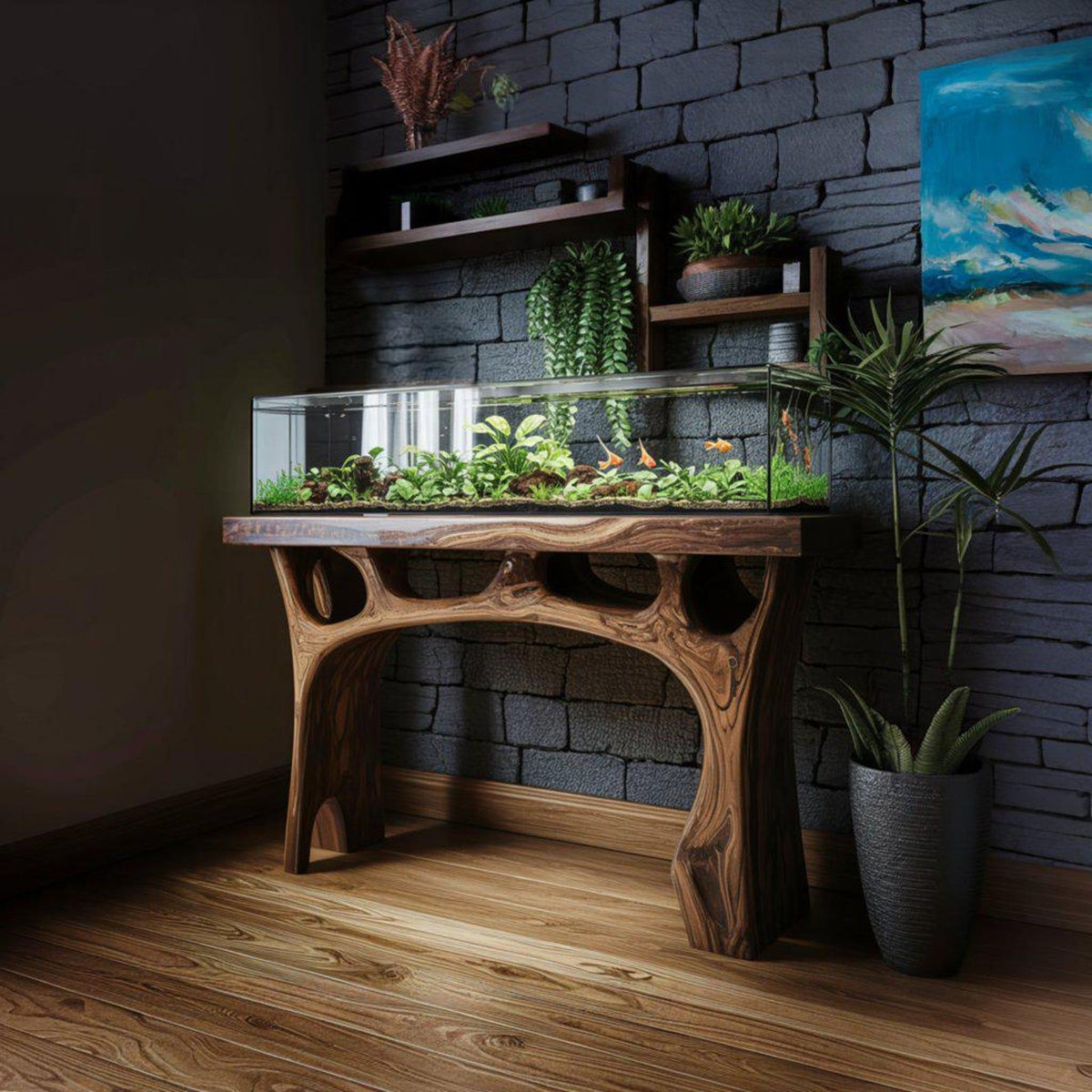 Handmade Coffee Table With Built-in Aquarium Design