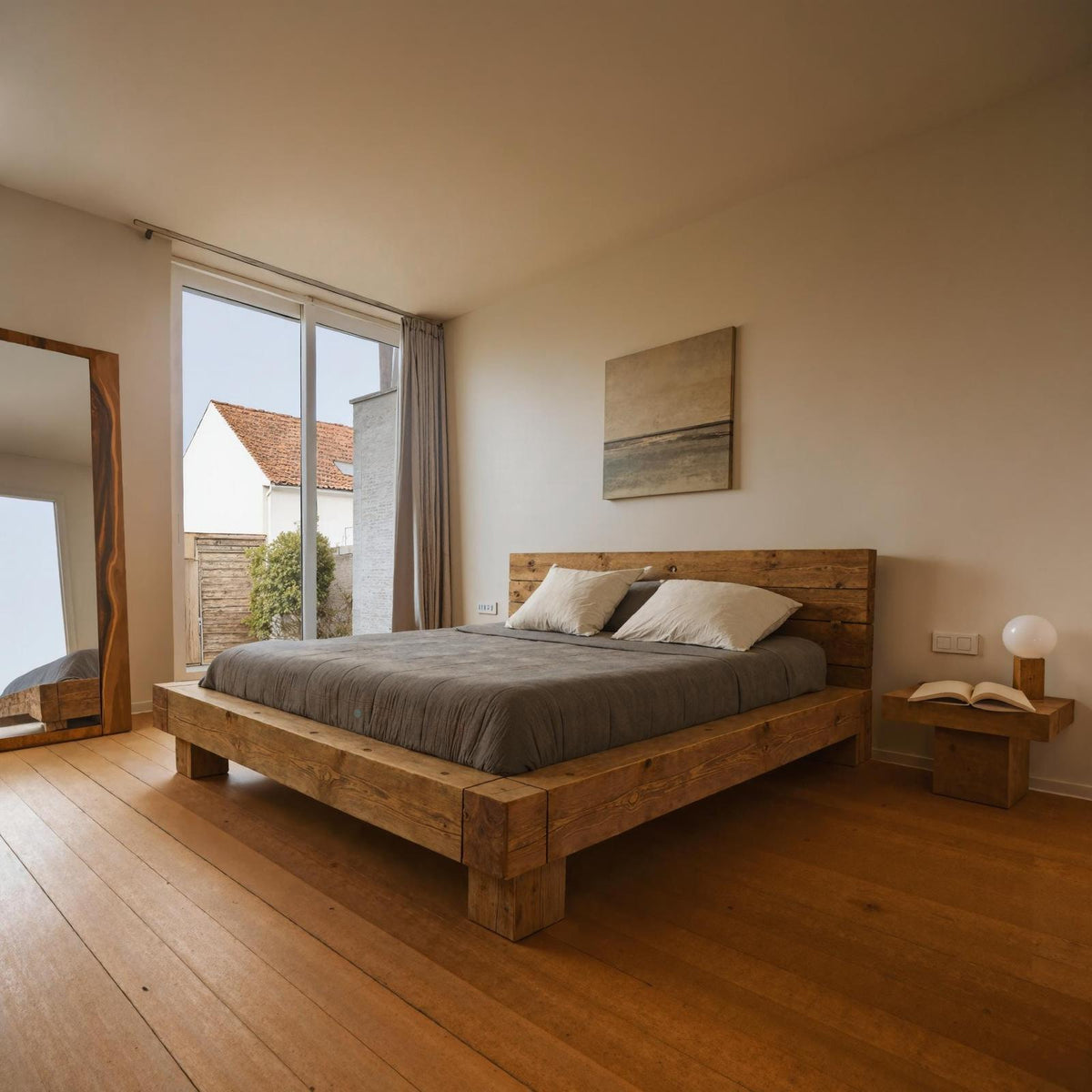 Rustic Low Profile Bed Frame For Cozy Minimalist Bedroom