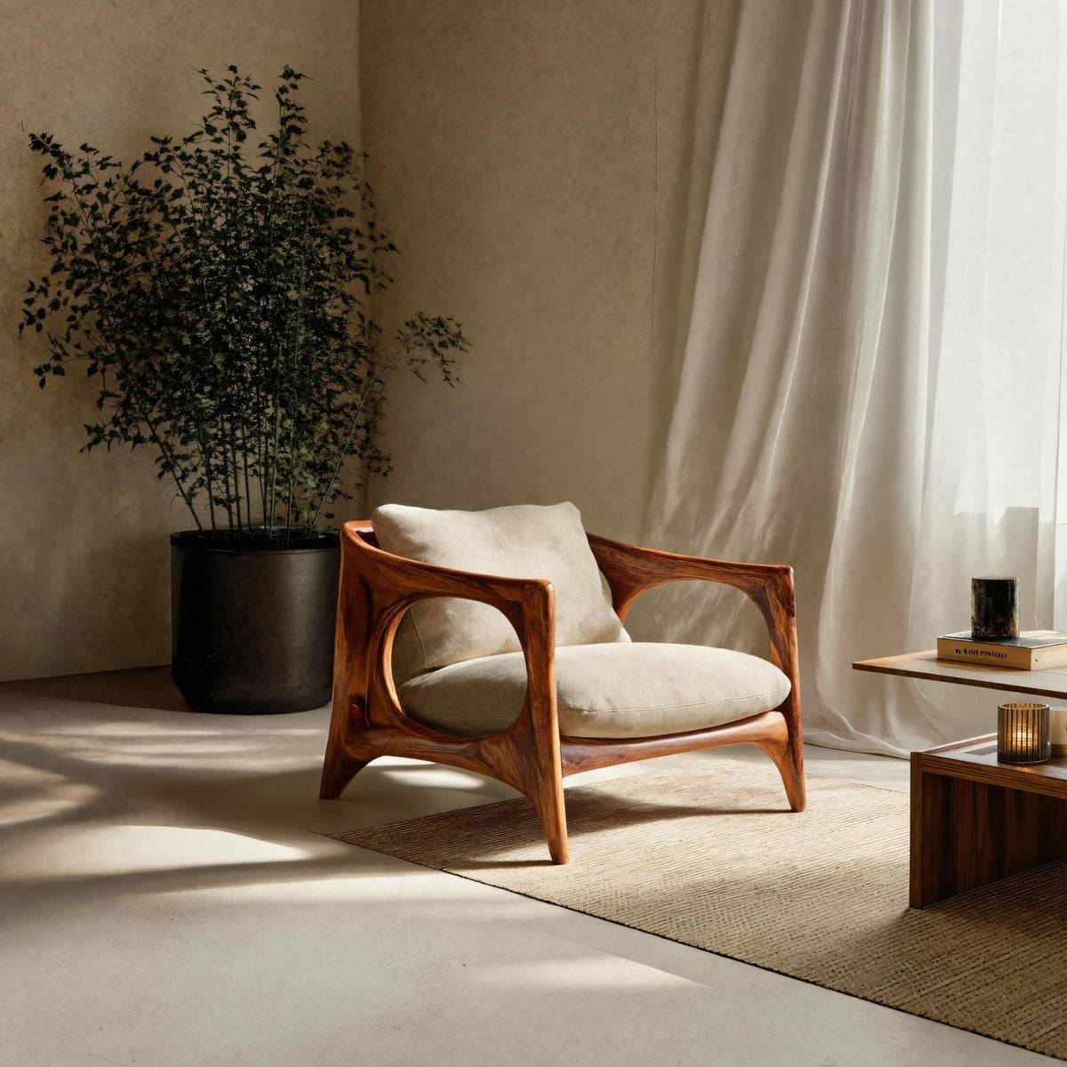 Modern Lounge Chair With Carved Frame For Living Room RTTHTTACC005