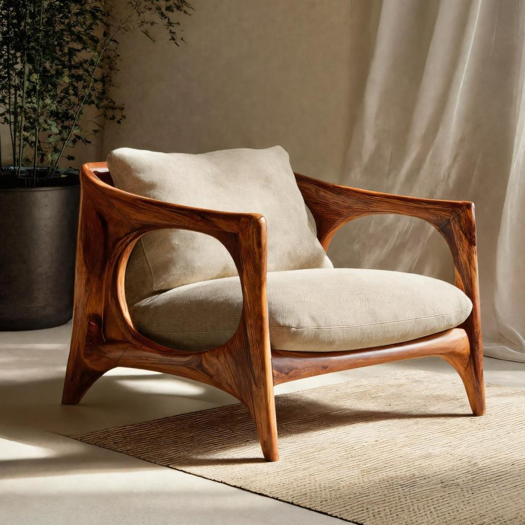 Modern Lounge Chair With Carved Frame For Living Room RTTHTTACC005