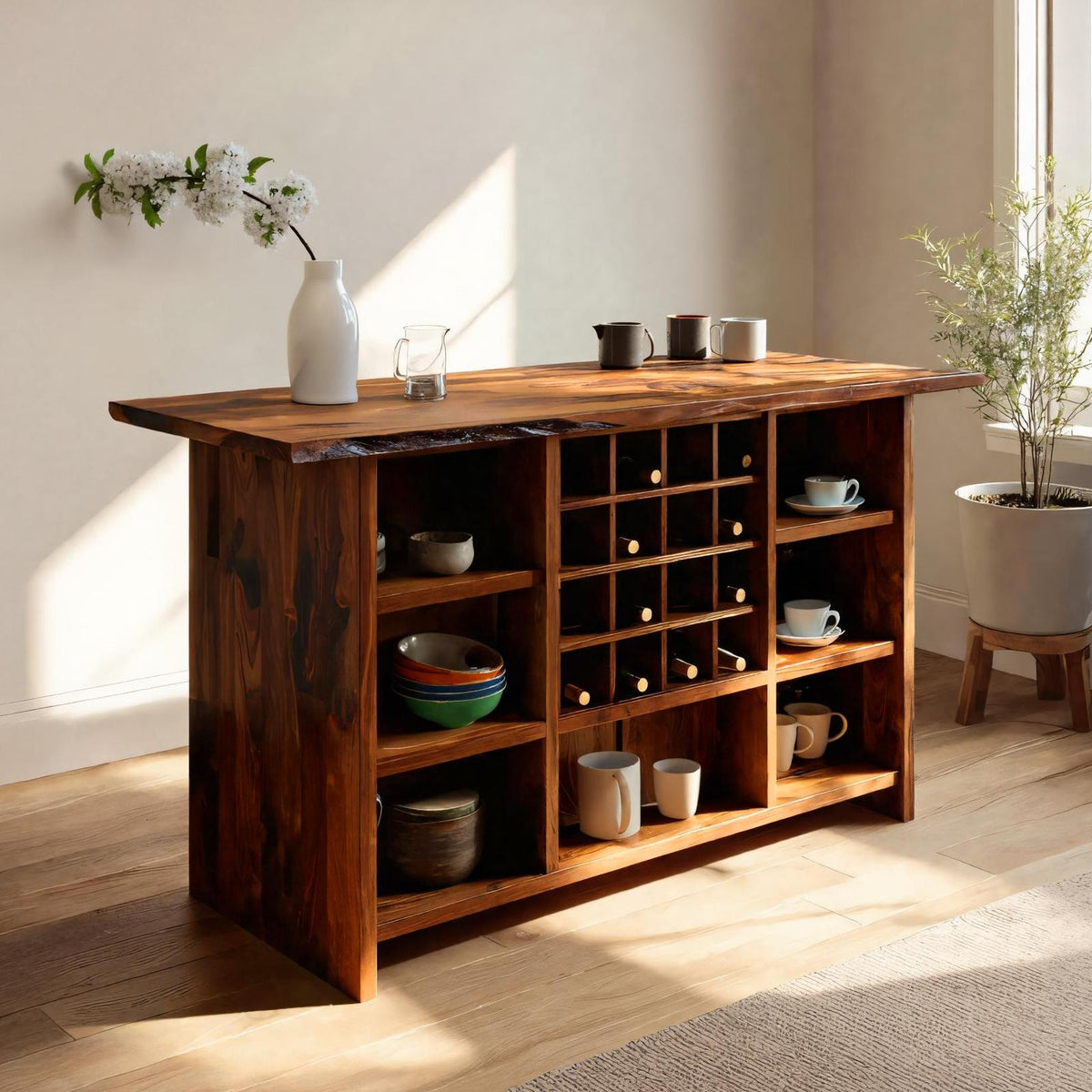 Modern Storage Cabinet With Wine Rack Open Shelves For Dining RTTHTTBCA019