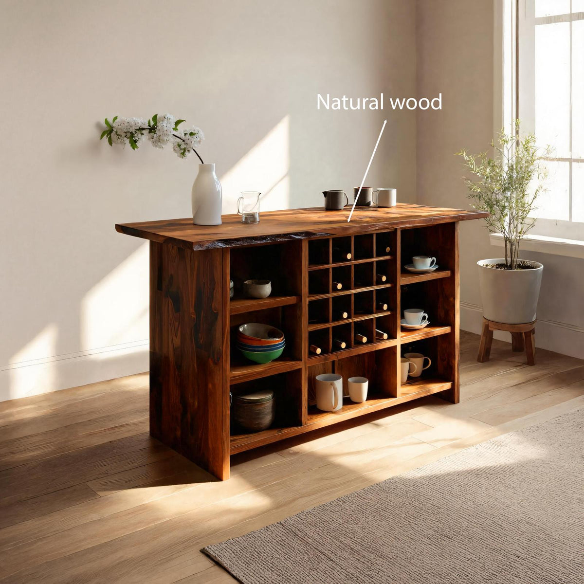 Modern Storage Cabinet With Wine Rack Open Shelves For Dining RTTHTTBCA019