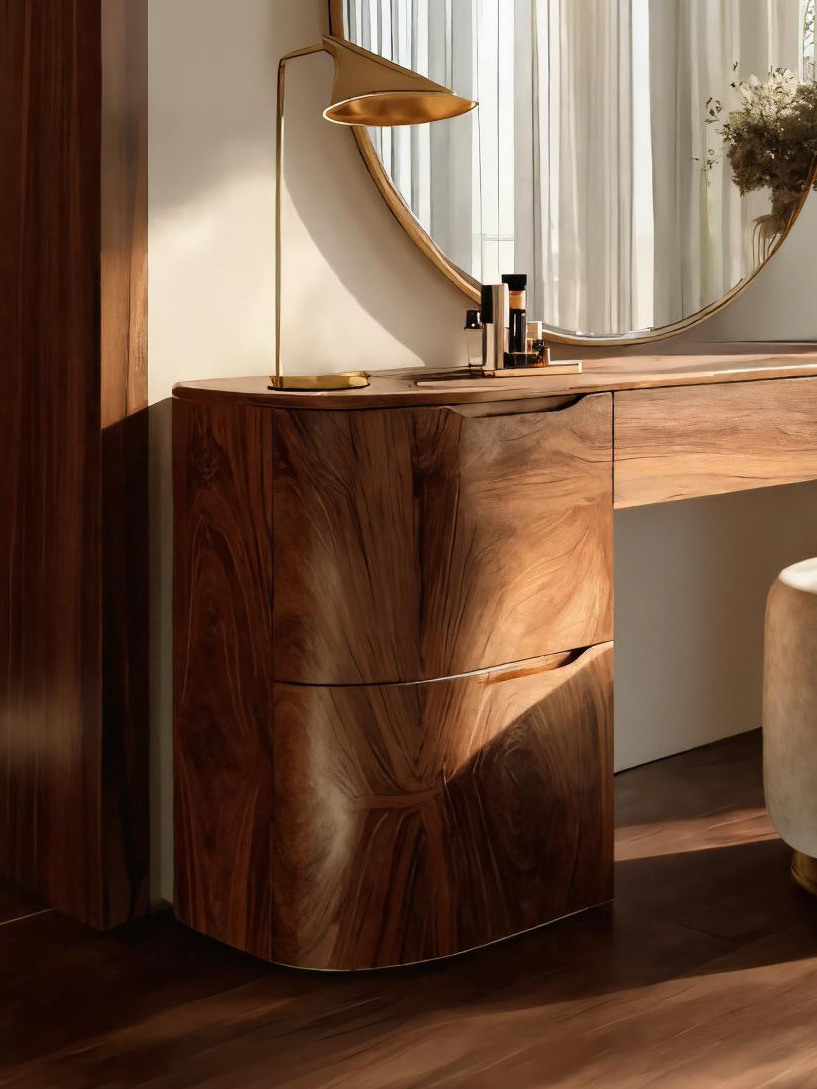 Spry Interior Modern Handcrafted Wooden Vanity Table with Storage Drawers, Elegant Makeup Dressing Table for Bedroom, Model SITHTTMV003