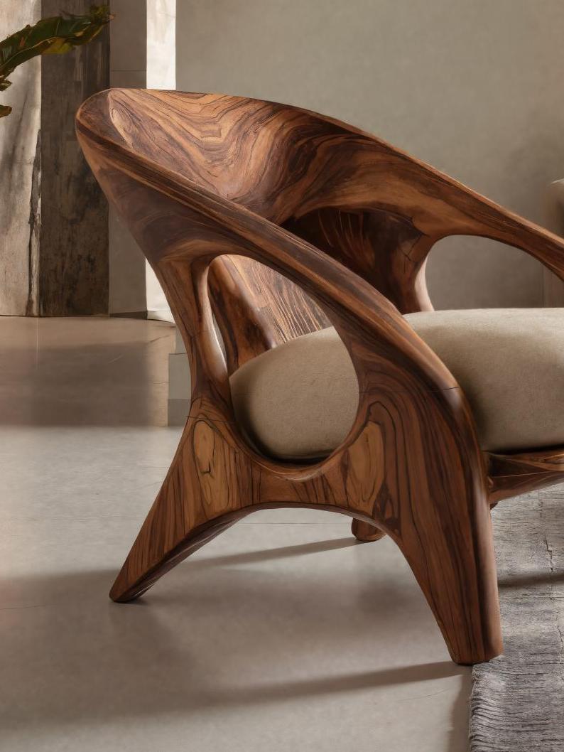 Spry Interior Modern Sculptural Accent Chair, Handcrafted Solid Wood Lounge Armchair for Living Room & Creative Space, SITHTTACC001