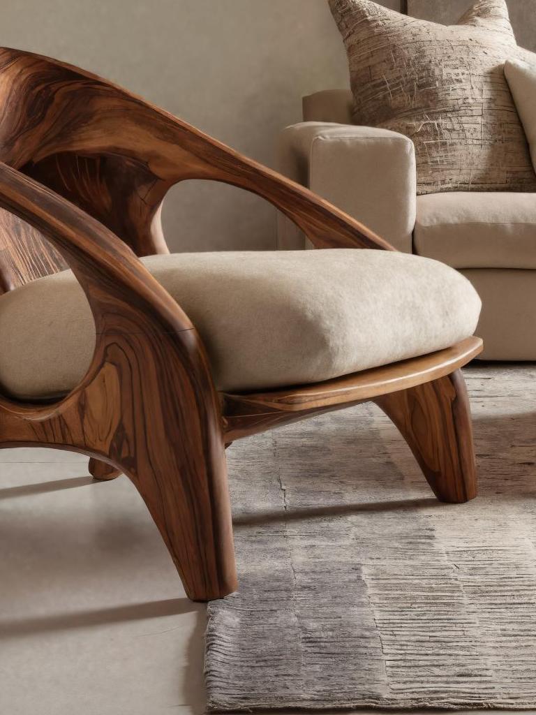 Spry Interior Modern Sculptural Accent Chair, Handcrafted Solid Wood Lounge Armchair for Living Room & Creative Space, SITHTTACC001