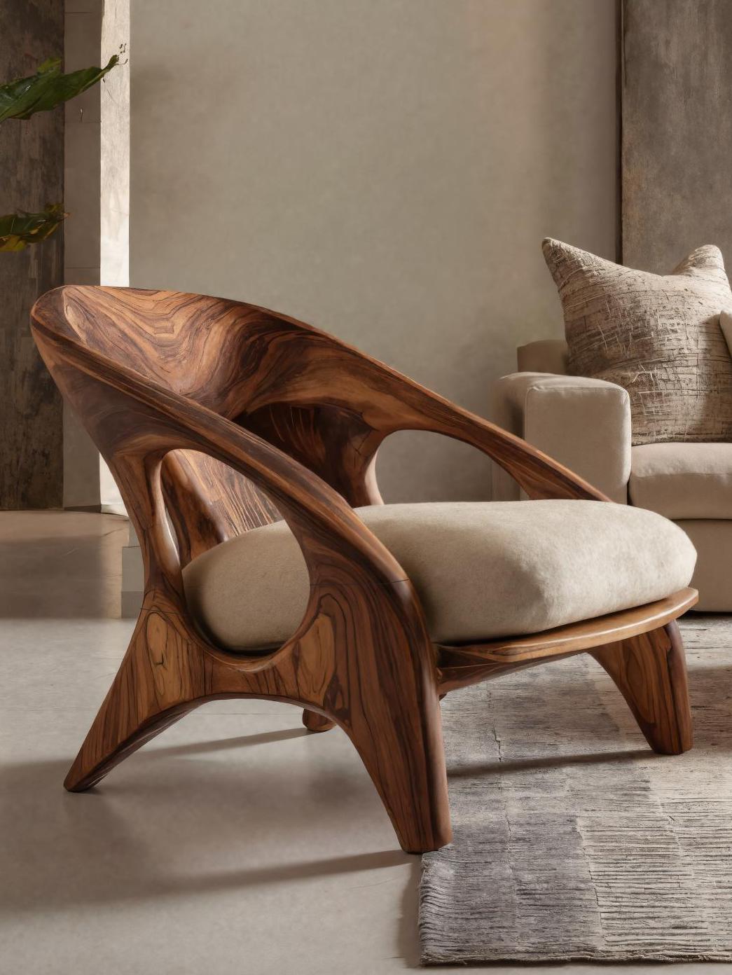 Spry Interior Modern Sculptural Accent Chair, Handcrafted Solid Wood Lounge Armchair for Living Room & Creative Space, SITHTTACC001