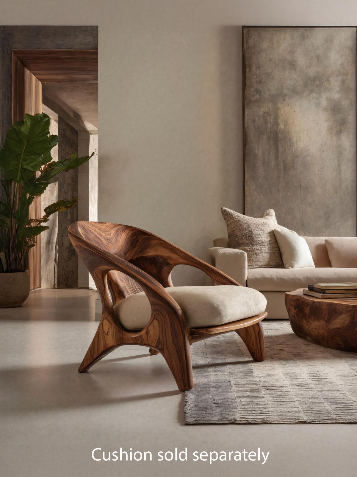 Spry Interior Modern Sculptural Accent Chair, Handcrafted Solid Wood Lounge Armchair for Living Room & Creative Space, SITHTTACC001
