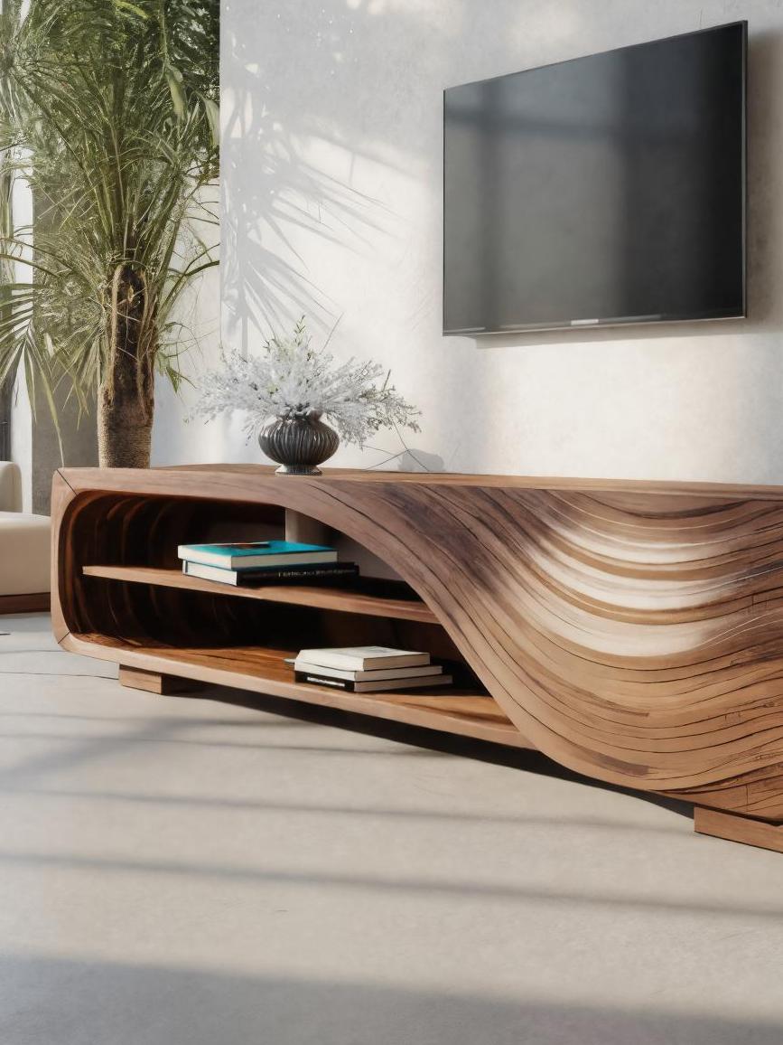 Modern TV Stand With Carved Wave Design For Living Room