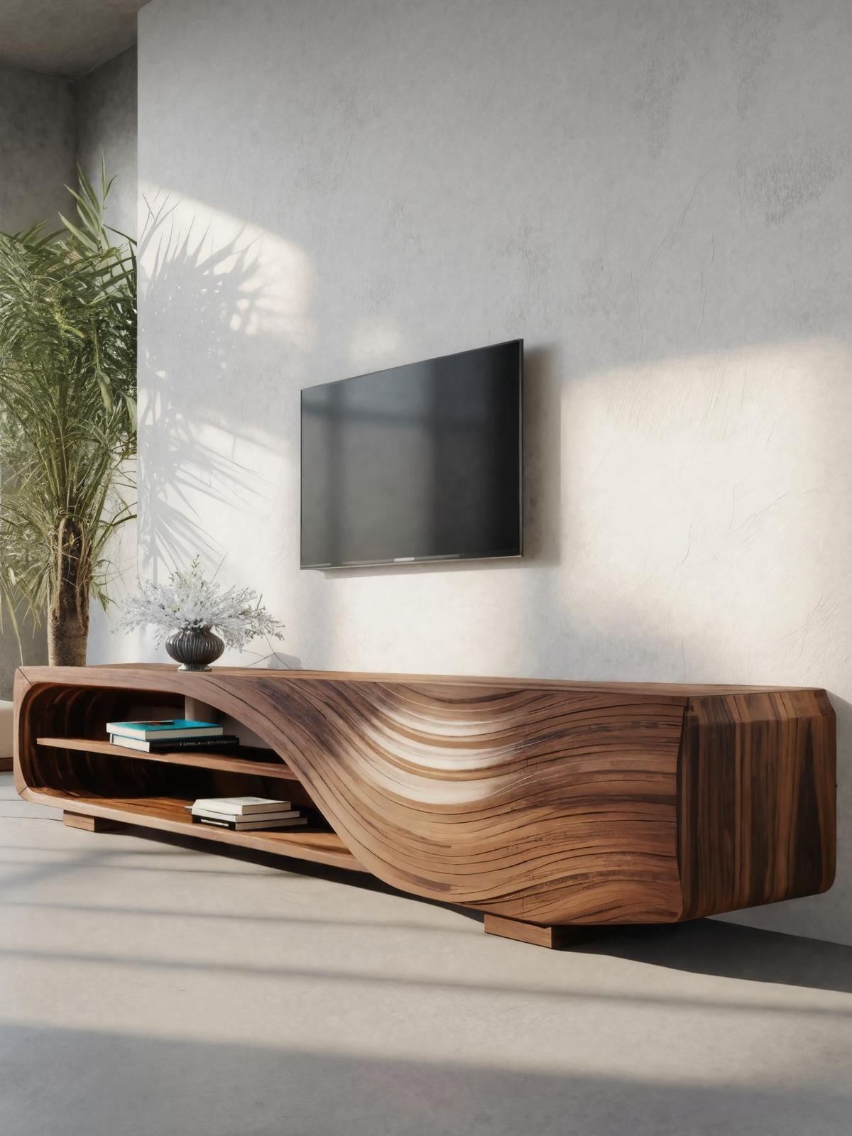 Modern TV Stand With Carved Wave Design For Living Room