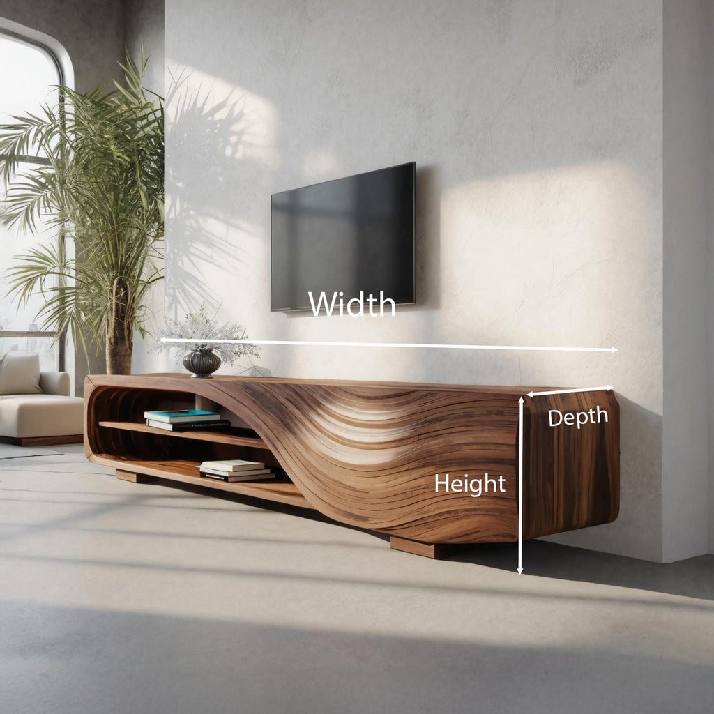 Modern TV Stand With Carved Wave Design For Living Room