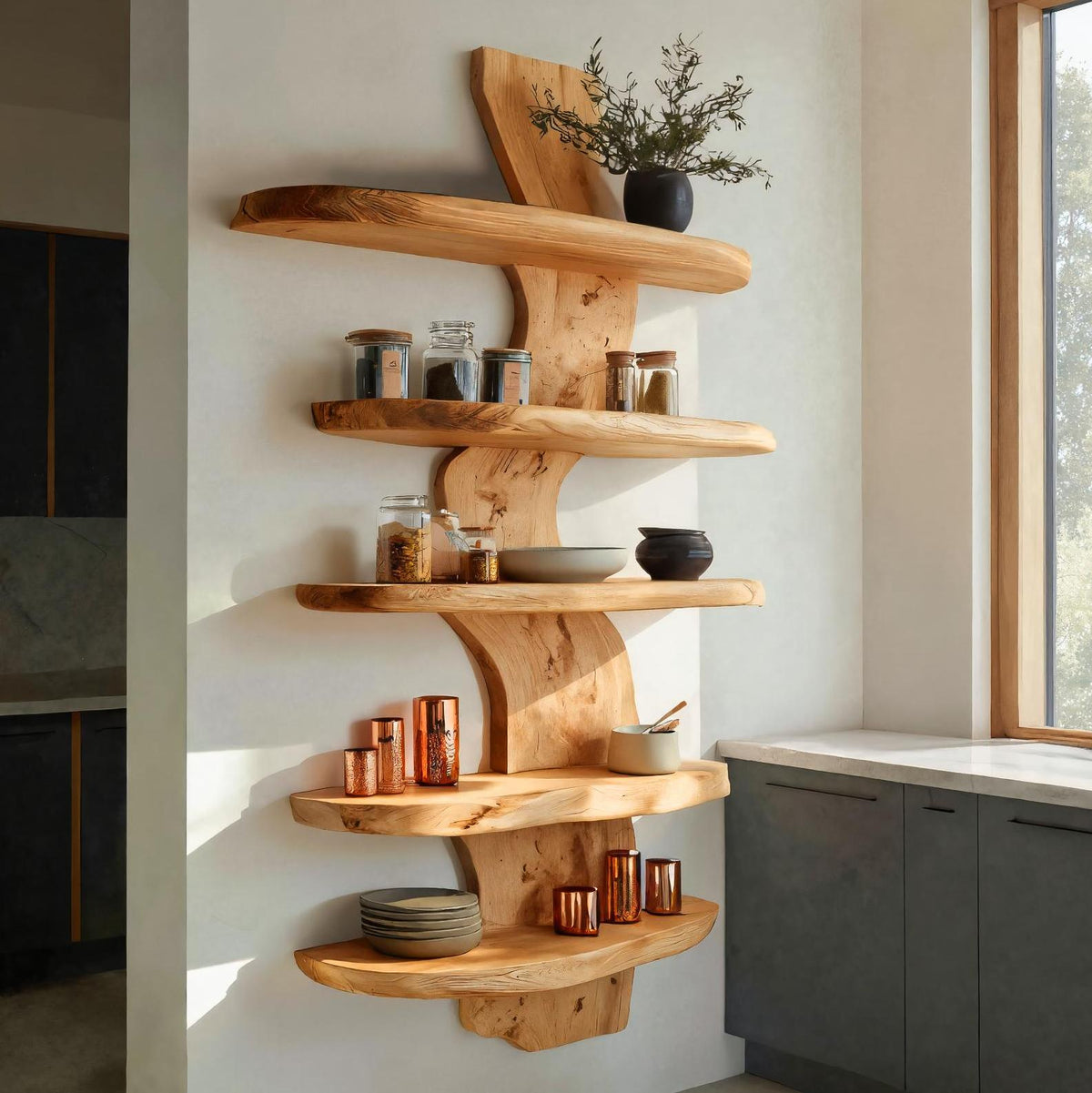 Modern Live Edge Floating Shelf For Kitchen