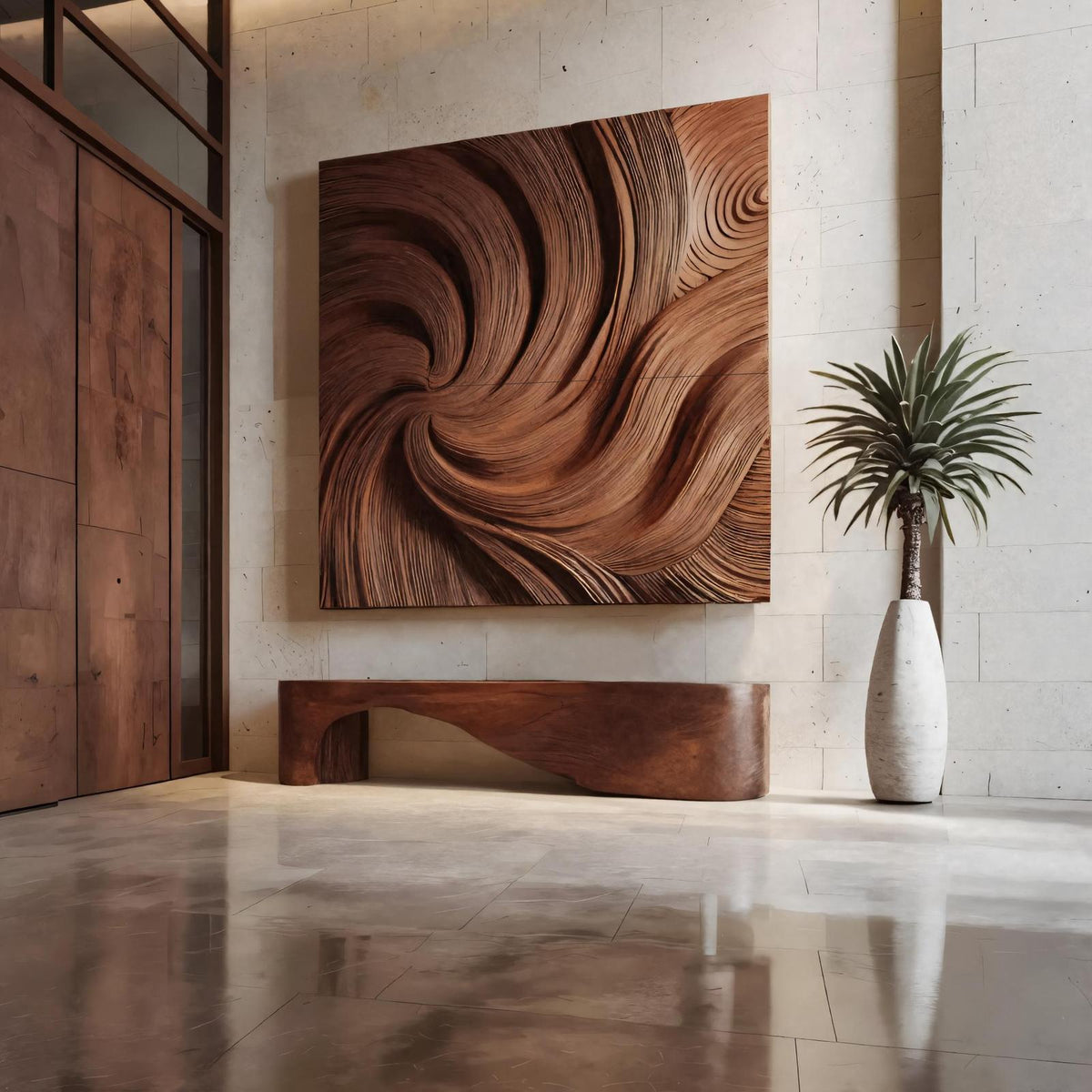 Modern Wall Art Panel with Wave Design, 3D Carved Wood Ocean Wave Wall Sculpture for Living Room Decor