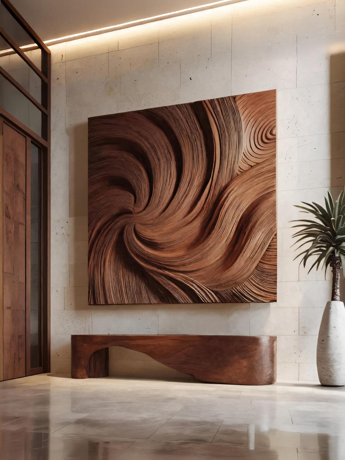 Modern Wall Art Panel with Wave Design, 3D Carved Wood Ocean Wave Wall Sculpture for Living Room Decor