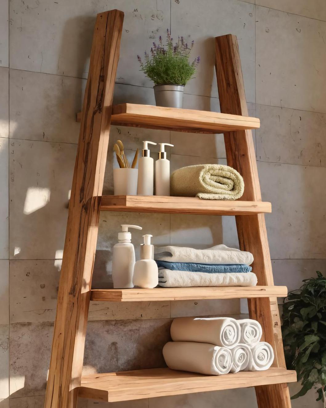 A-Frame Ladder Shelf With Open Tiers For Bathroom SITHTTBAS006