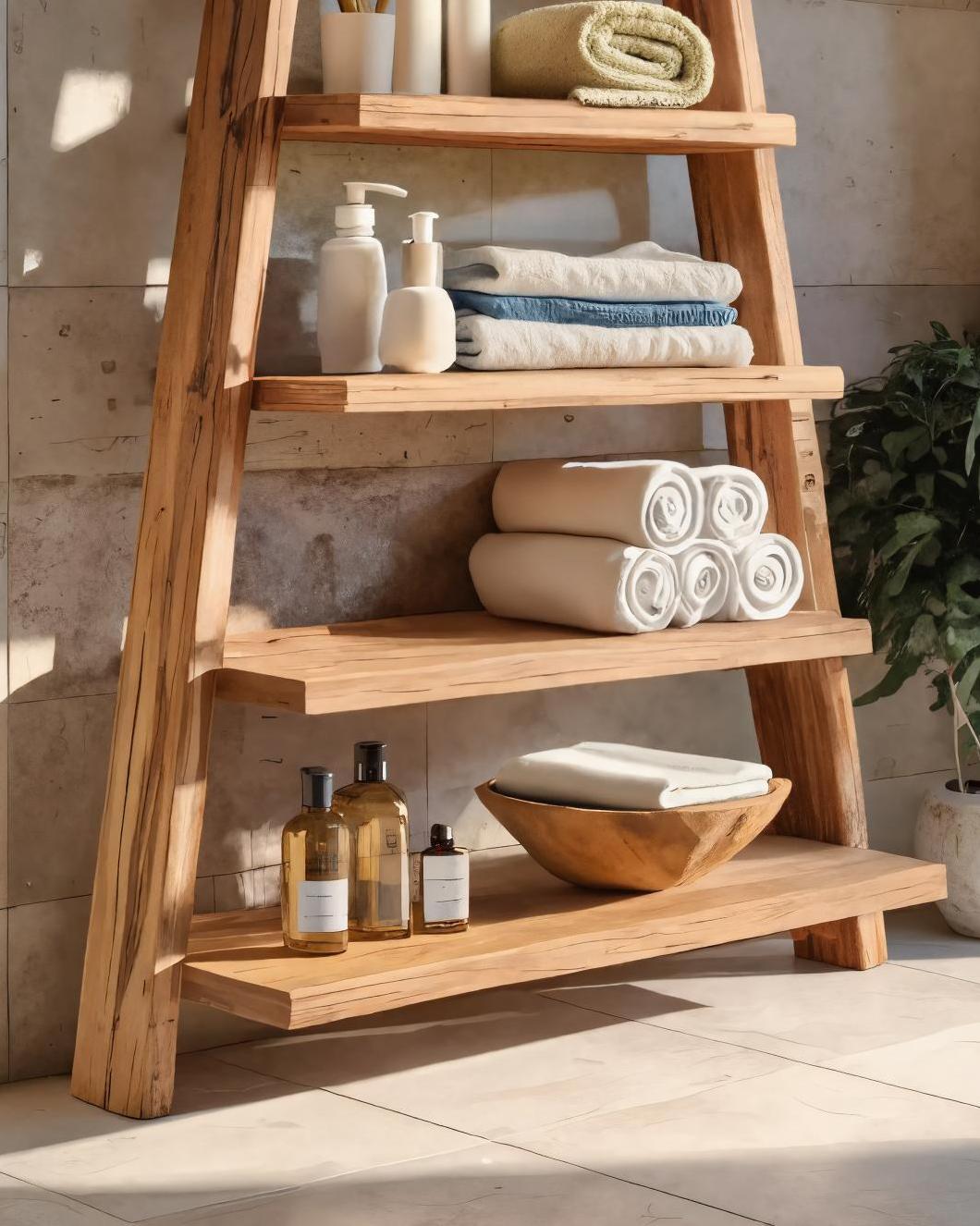 A-Frame Ladder Shelf With Open Tiers For Bathroom SITHTTBAS006