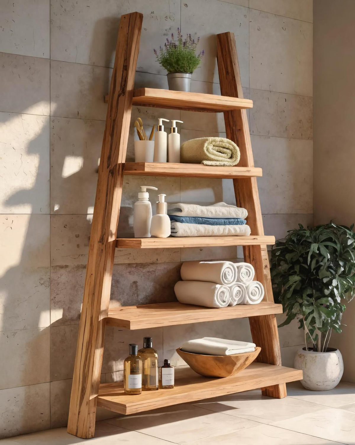 A-Frame Ladder Shelf With Open Tiers For Bathroom SITHTTBAS006