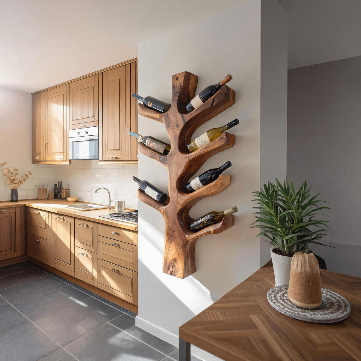 Modern Sculptural Tree Branch Wine Holder For Kitchen Decor