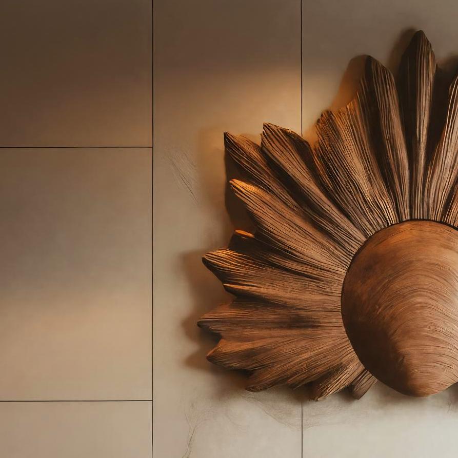 Sculptural Wall Art With Sunburst Carved Design For Living Room