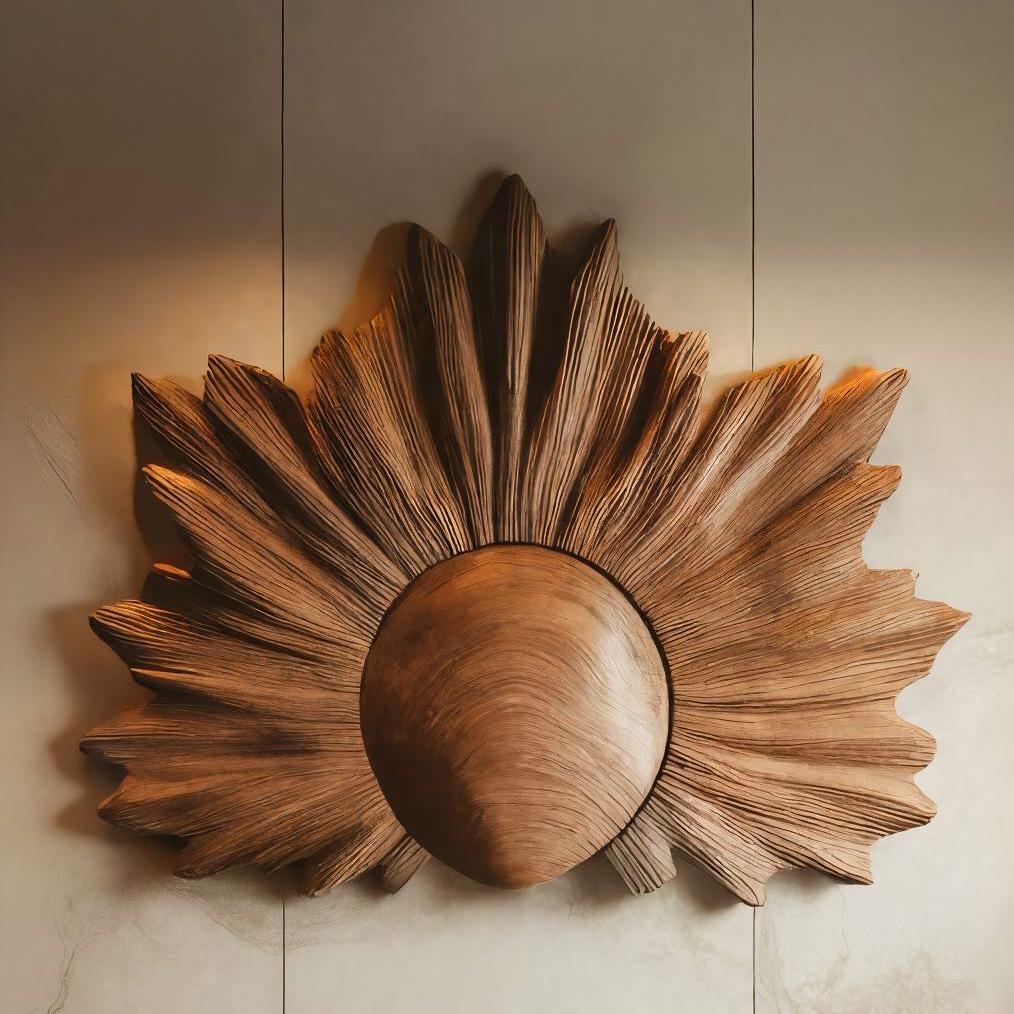 Sculptural Wall Art With Sunburst Carved Design For Living Room