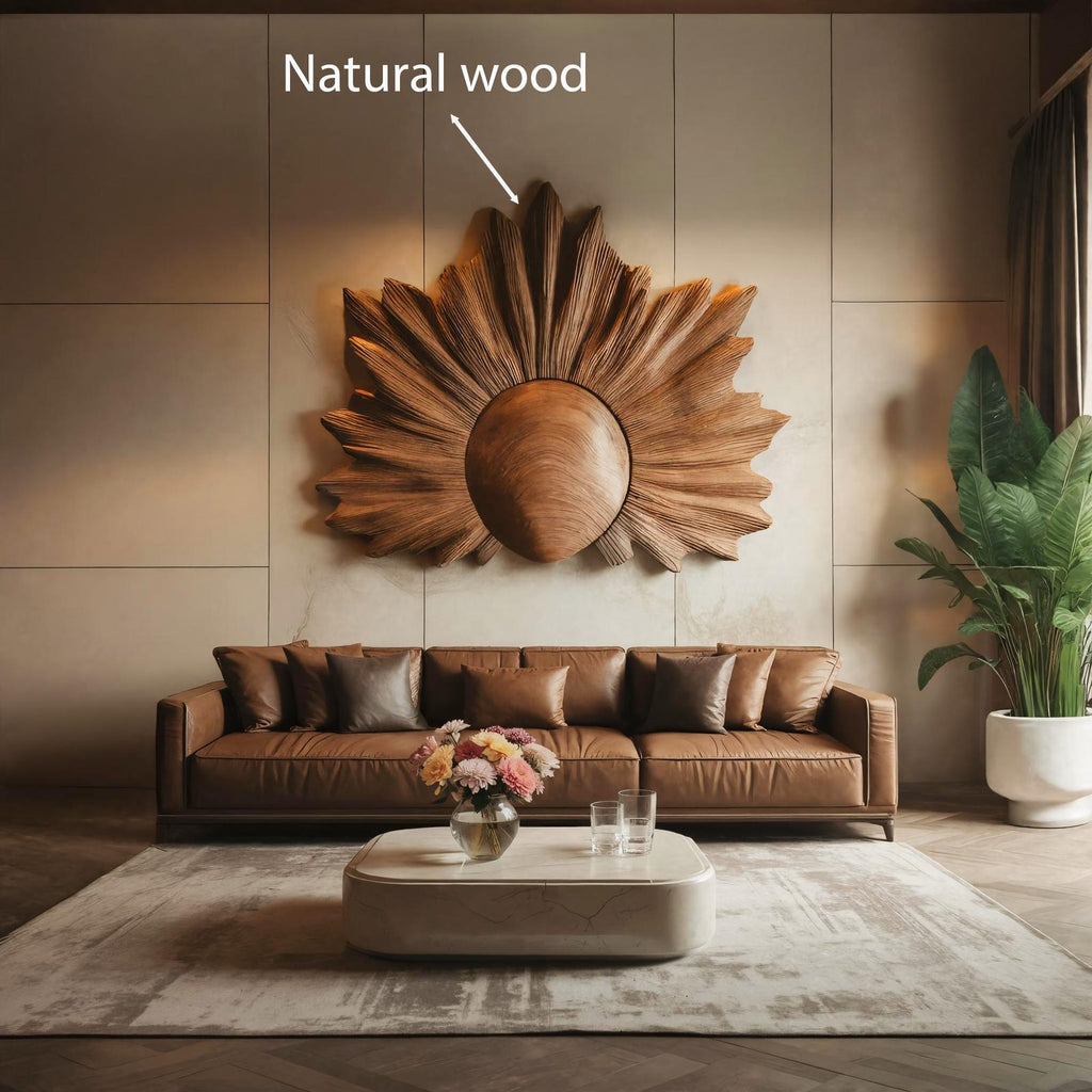 Sculptural Wall Art With Sunburst Carved Design For Living Room
