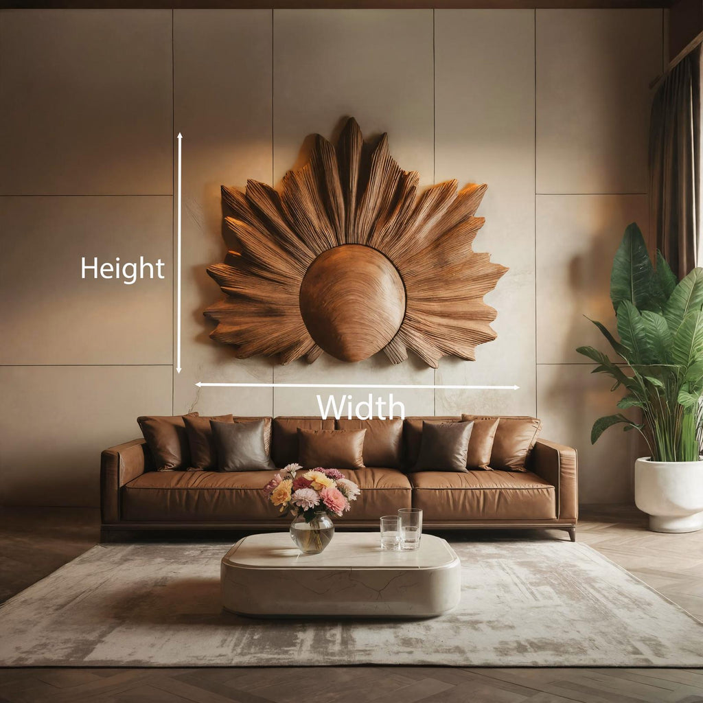 Sculptural Wall Art With Sunburst Carved Design For Living Room