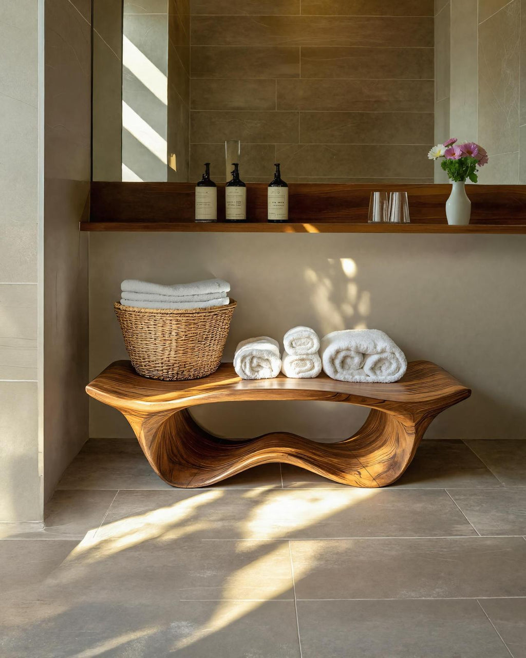 Organic Sculptural Shower Bench For Bathroom