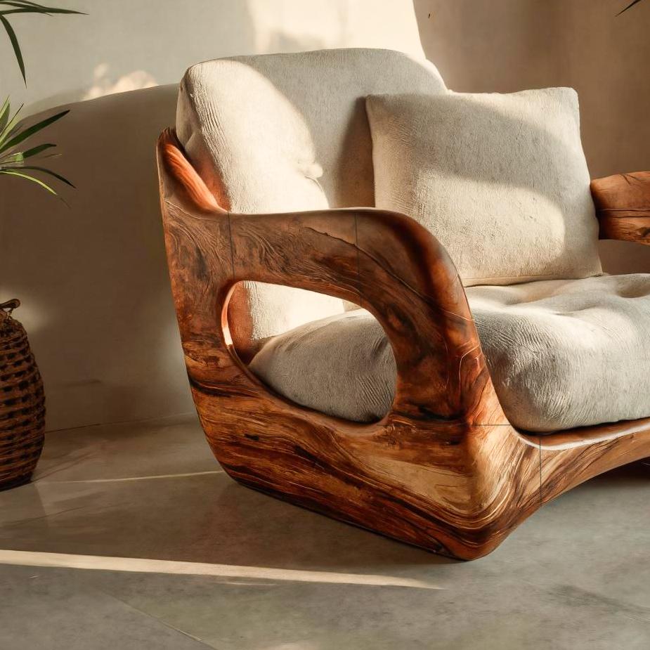 Minimalist Handcrafted Accent Chair Carved Body For Living Room RTTHTTACC011