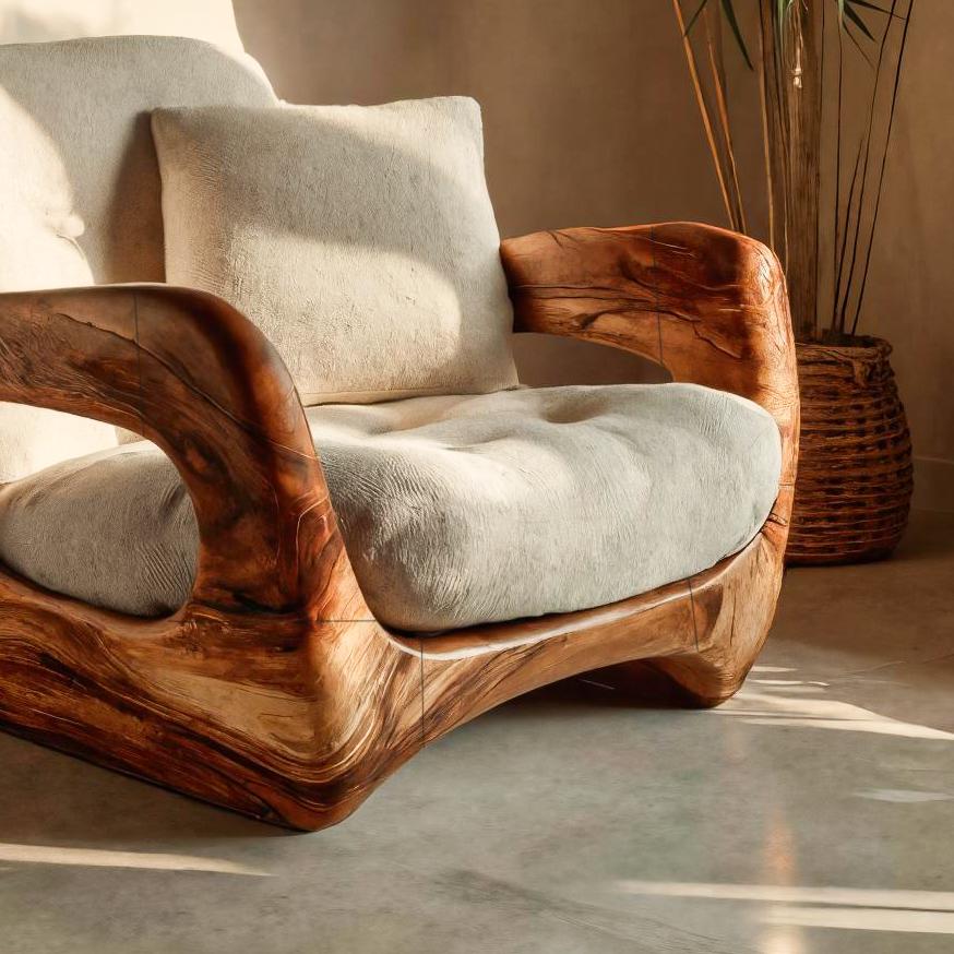 Minimalist Handcrafted Accent Chair Carved Body For Living Room RTTHTTACC011