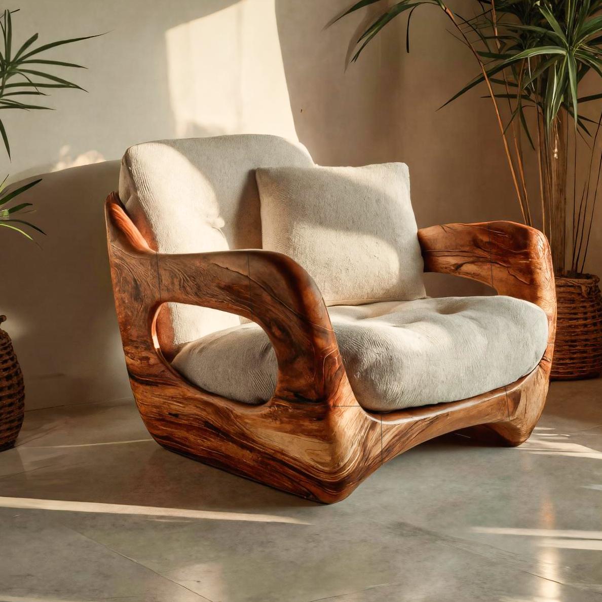 Minimalist Handcrafted Accent Chair Carved Body For Living Room RTTHTTACC011