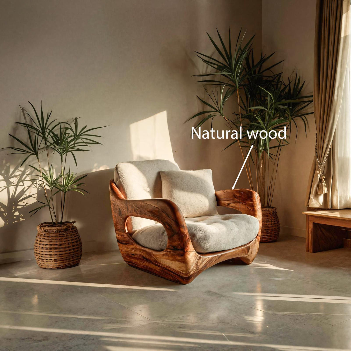 Minimalist Handcrafted Accent Chair Carved Body For Living Room RTTHTTACC011