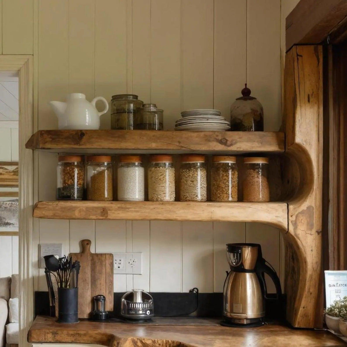 Rustic Live Edge Kitchen Shelf For Cozy Farmhouse Pantry