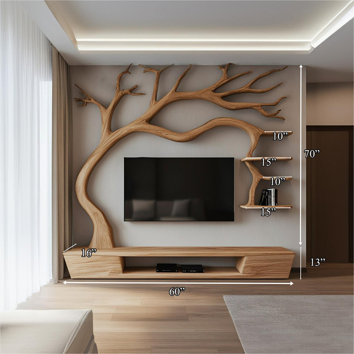 Rustic Tree TV Cabinet Living Room Bedroom Wall Unit