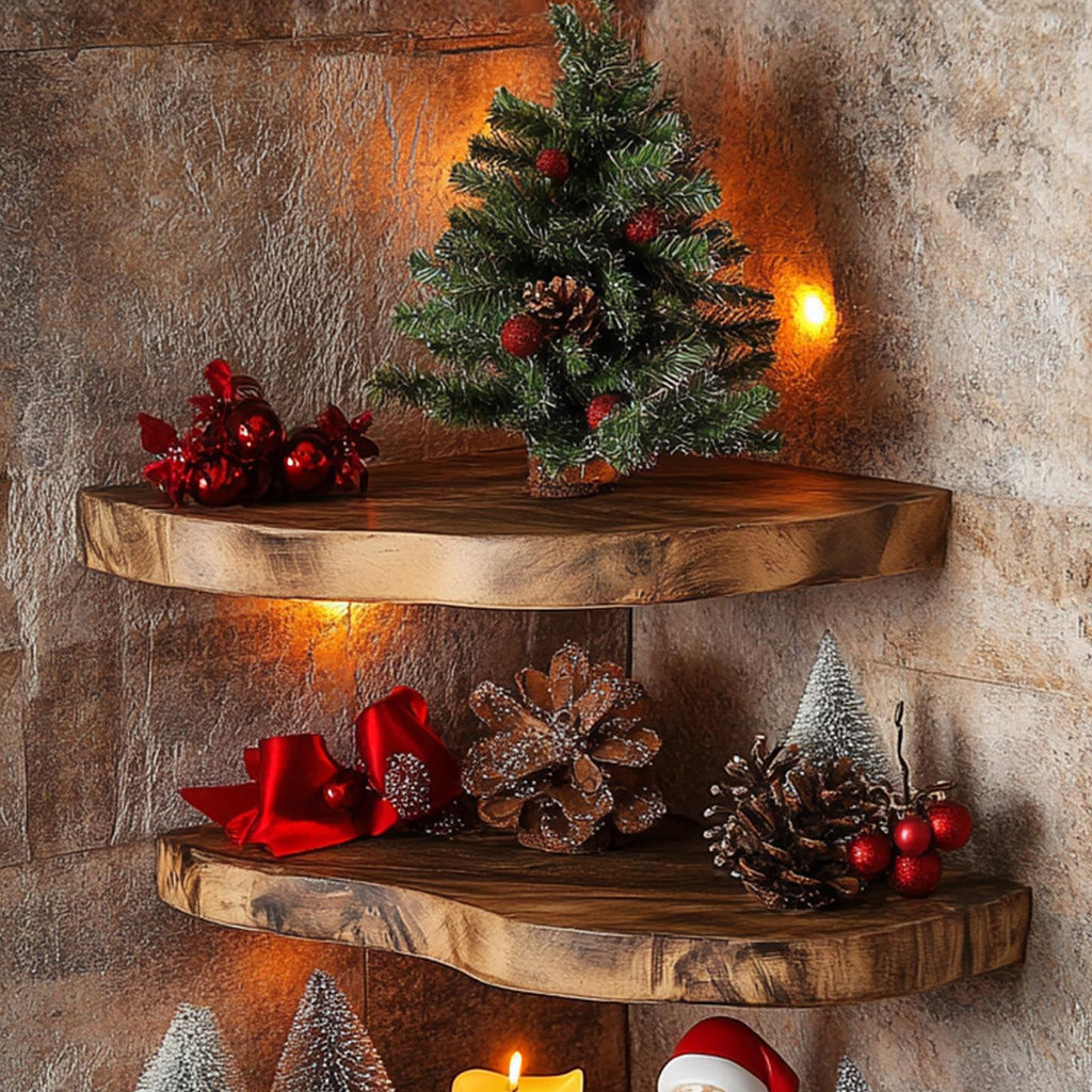 Floating Corner Shelf Xmas Walnut Floating Shelf Christmas Decor