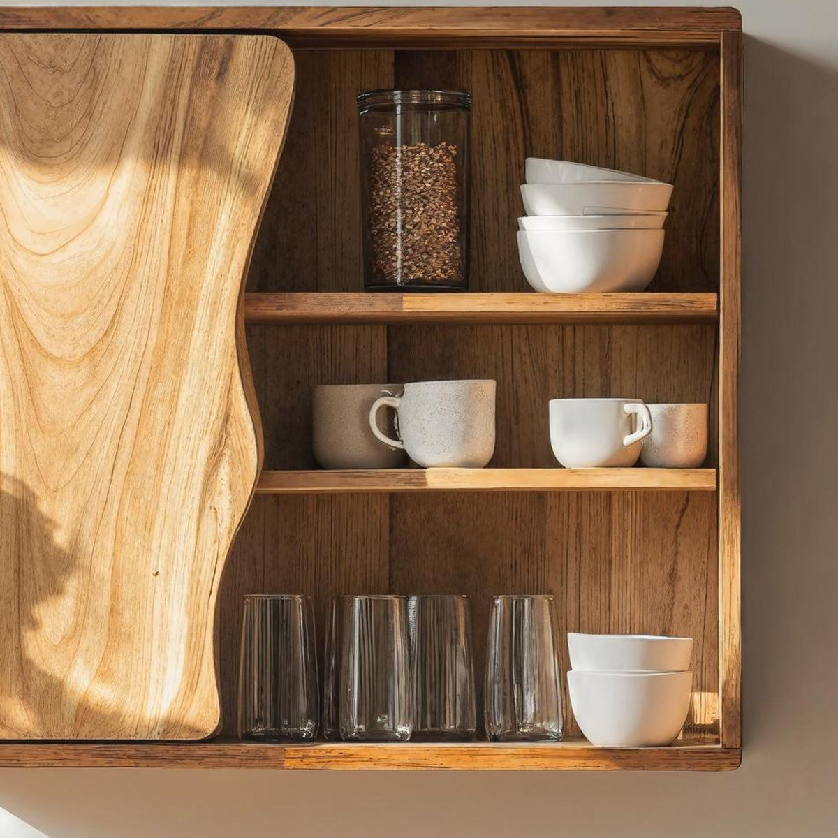 Rustic Solid Wood Kitchen Storage Box, Handcrafted Countertop Organizer Rack & Pantry Storage Bin