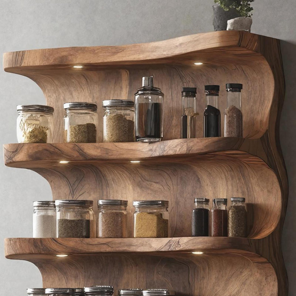 Rustic Wooden Spice Rack For Kitchen Countertop Decor