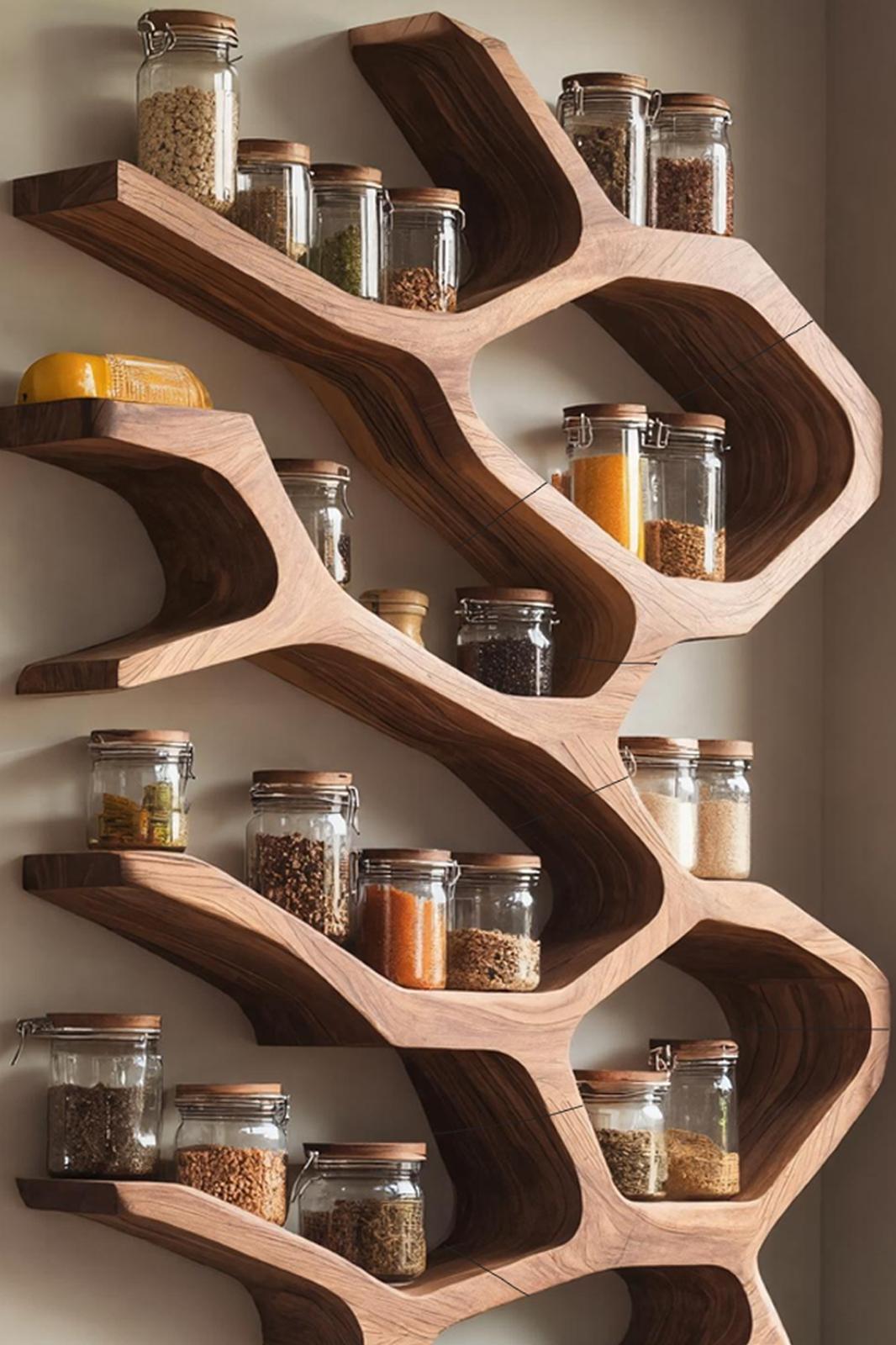 Farmhouse Kitchen Furniture With Wooden Spice Organizer