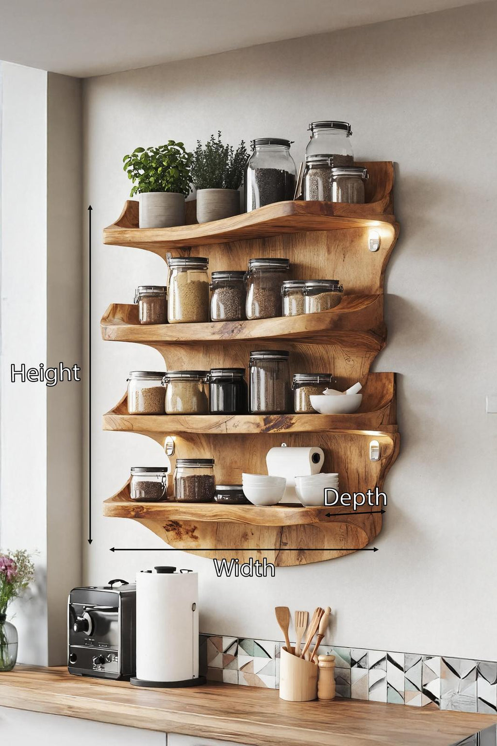 Farmhouse Wooden Spice Storage Shelf For Kitchen Design
