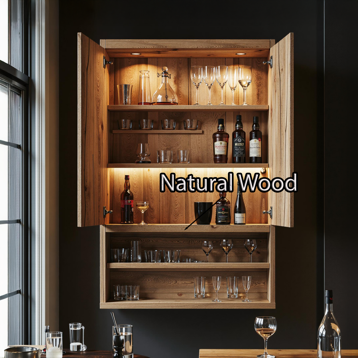 Rustic Home Bar Natural Wood Shelf For Stylish Wine Bottle Storage