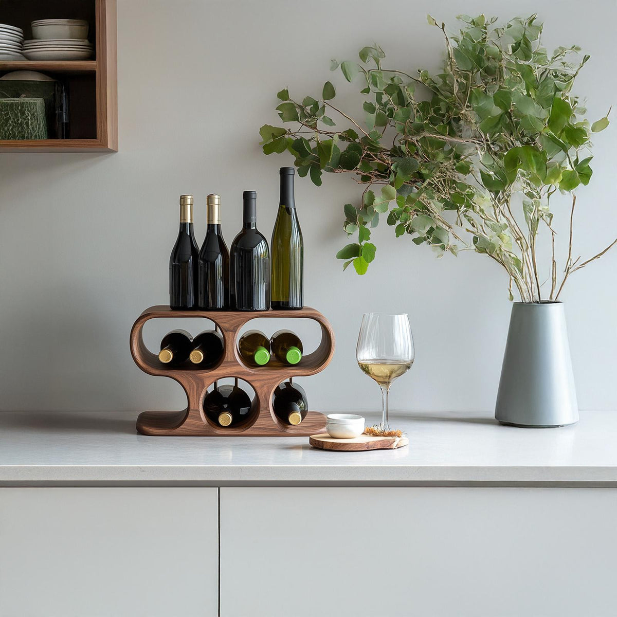 Handcrafted Solid Wood Wine Rack, Wall Mounted Rustic Bottle Holder & Stemware Glass Hanger for Kitchen Decor