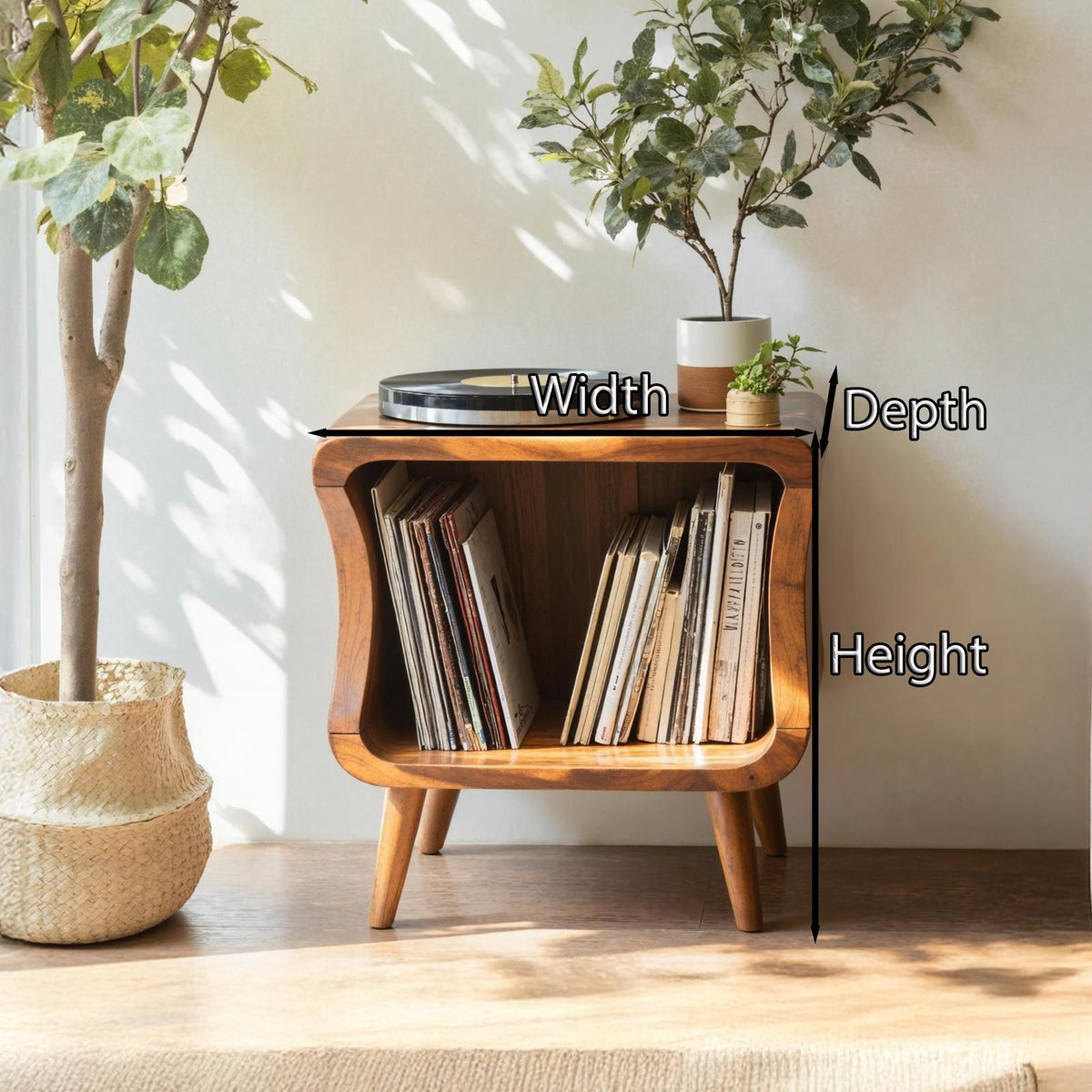 Mid Century Solid Wood Record Player Stand For Living Room