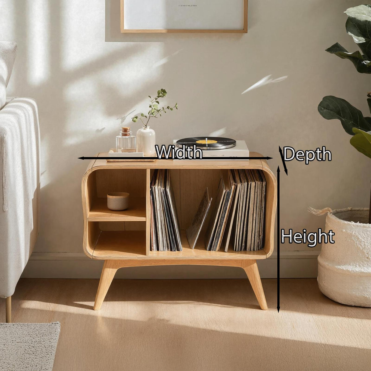 Farmhouse Solid Wood Record Stand For Bedroom Organization