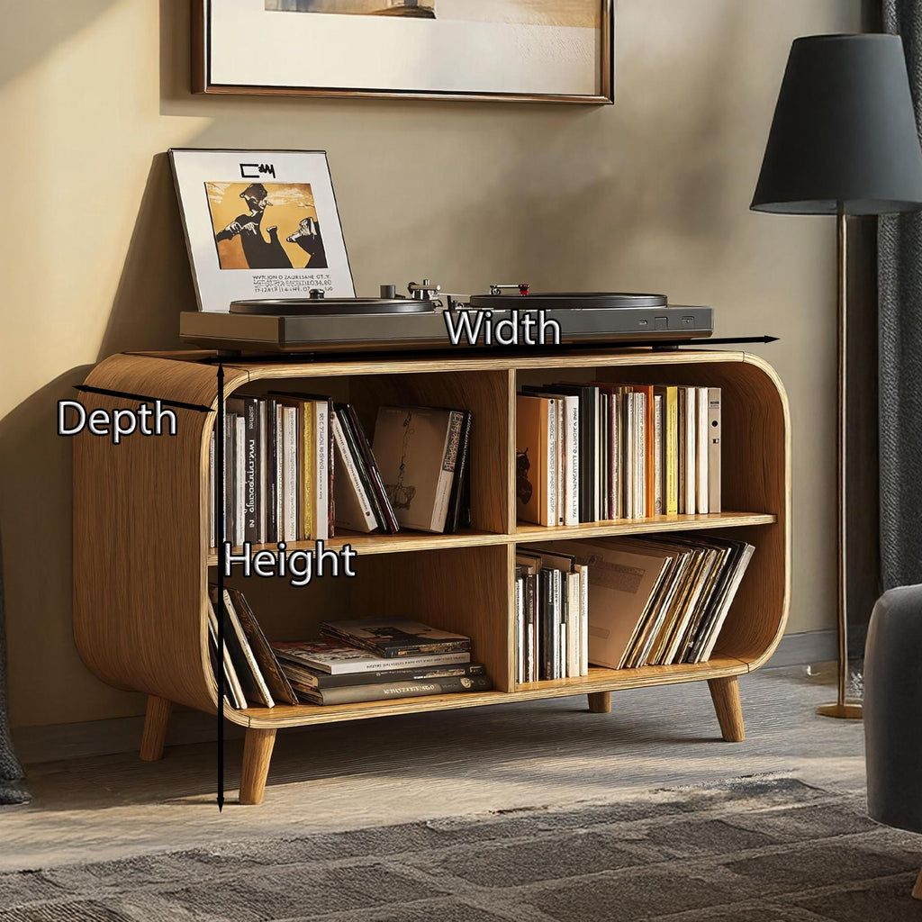 Mid Century Vinyl Record Storage Stand For Entryway Design