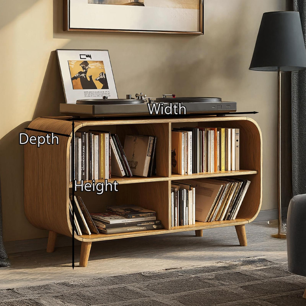 Mid Century Vinyl Record Storage Stand For Entryway Design