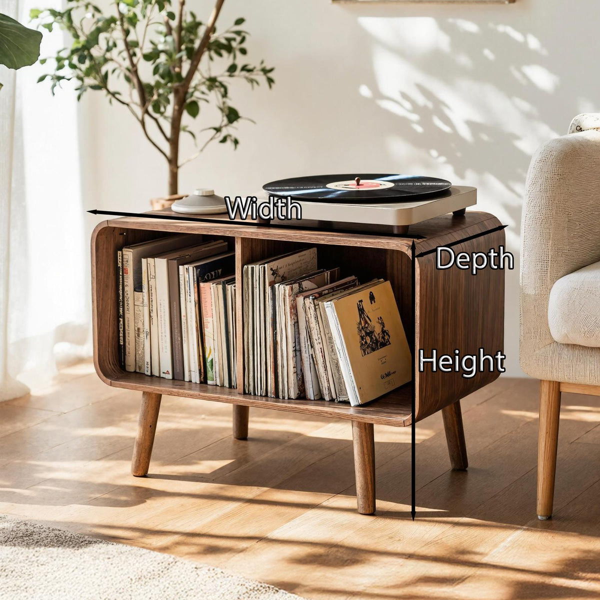 Mid Century Large Record Stand For Vinyl Storage In Bedroom