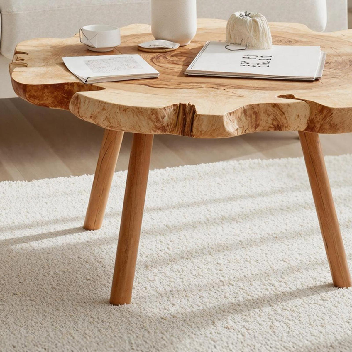 Spry Interior Farmhouse Solid Wood Coffee Table, Rustic Handcrafted Rectangle Low Center Table for Living Room Decor, SILDTTRCF012
