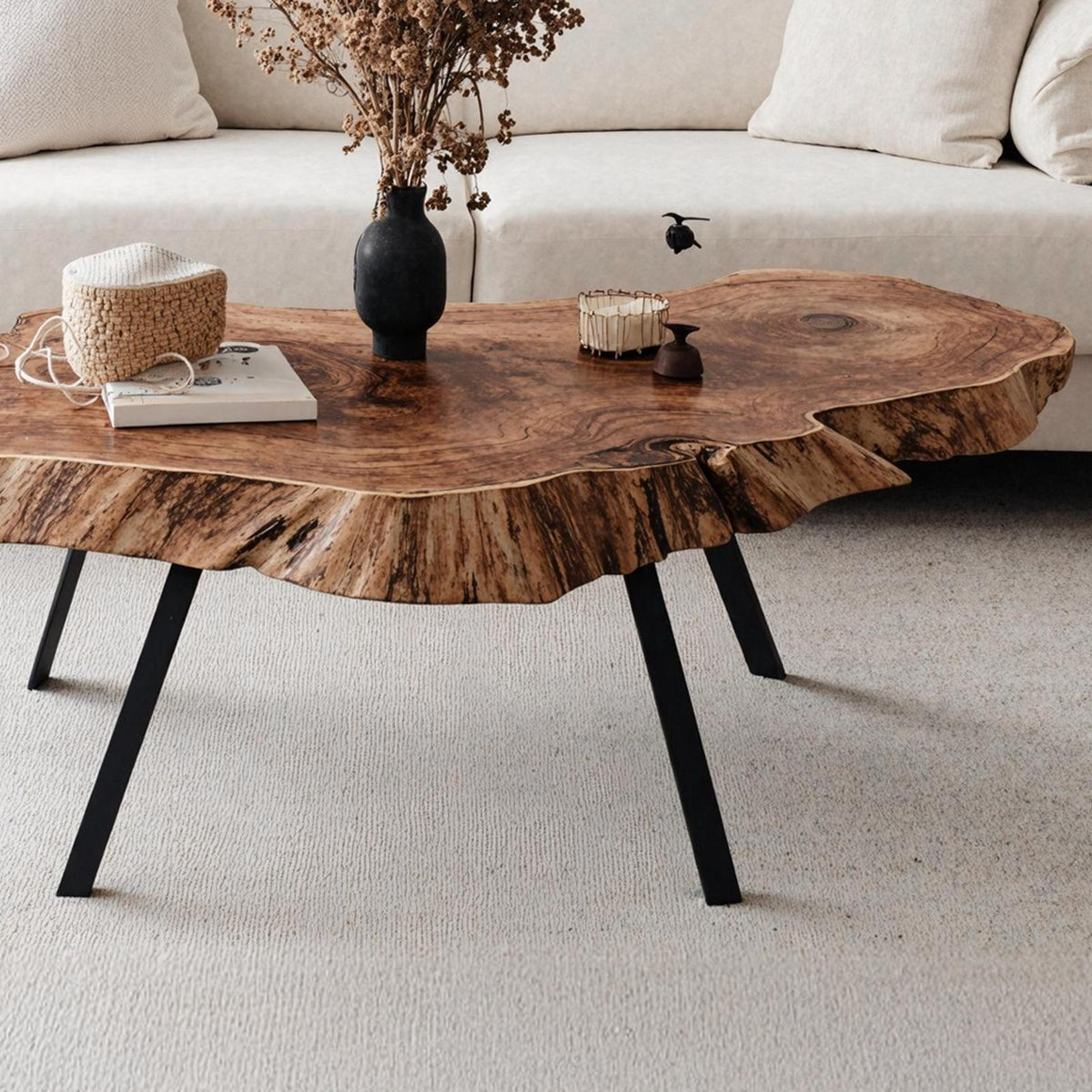 Spry Interior Mid Century Low Coffee Table, Handcrafted Minimalist Solid Wood Center Table for Living Room Lounge, SILDTTRCF010