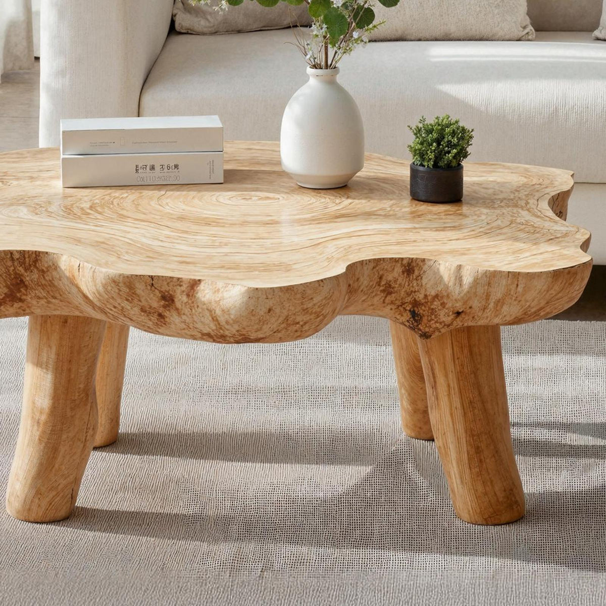 Teezano Mid Century Solid Wood Low Coffee Table, Retro Handcrafted Center Table for Vintage Living Room Design, SILDTTRCF005