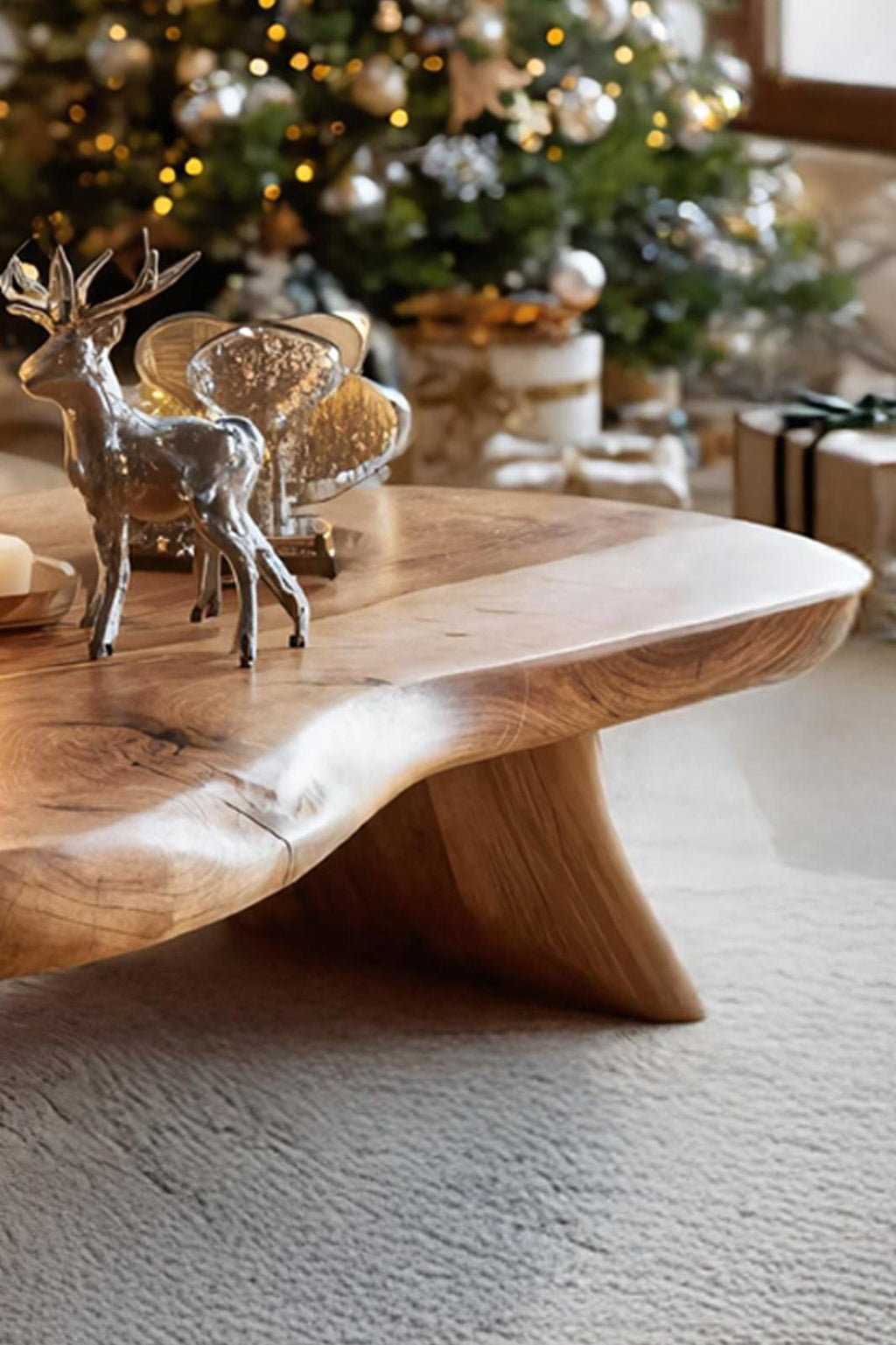 Spry Interior Handcrafted Rustic Solid Wood Coffee Table, Natural Edge Wooden Center Table, Mid-Century Modern Living Room Accent SILDTTRCCF013
