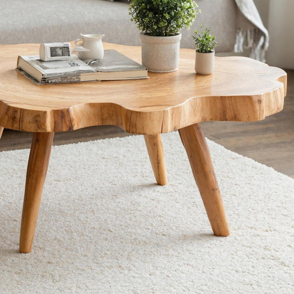 Spry Interior Mid Century Solid Wood Coffee Table, Retro Handcrafted Low Center Table for Classic Living Room Home Decor, SILDTTRCF017